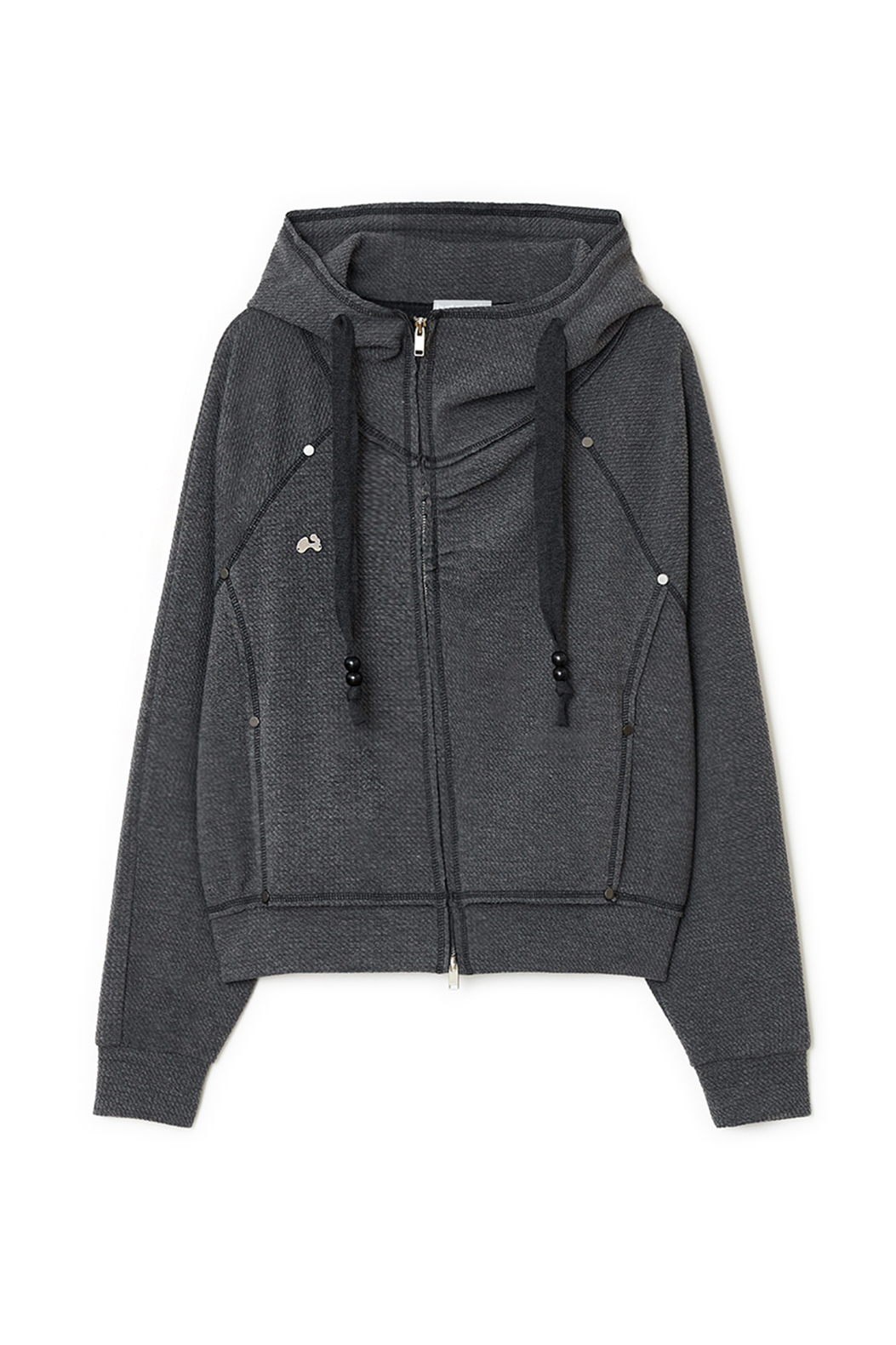 Shirring Chiffon Hoodie Zip-Up