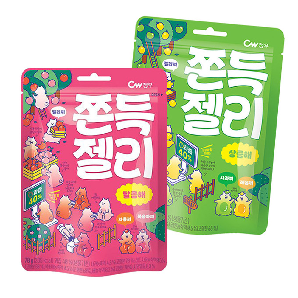 청우식품 청우 쫀득젤리 달콤해 70g/상큼해 70g - 위시버킷