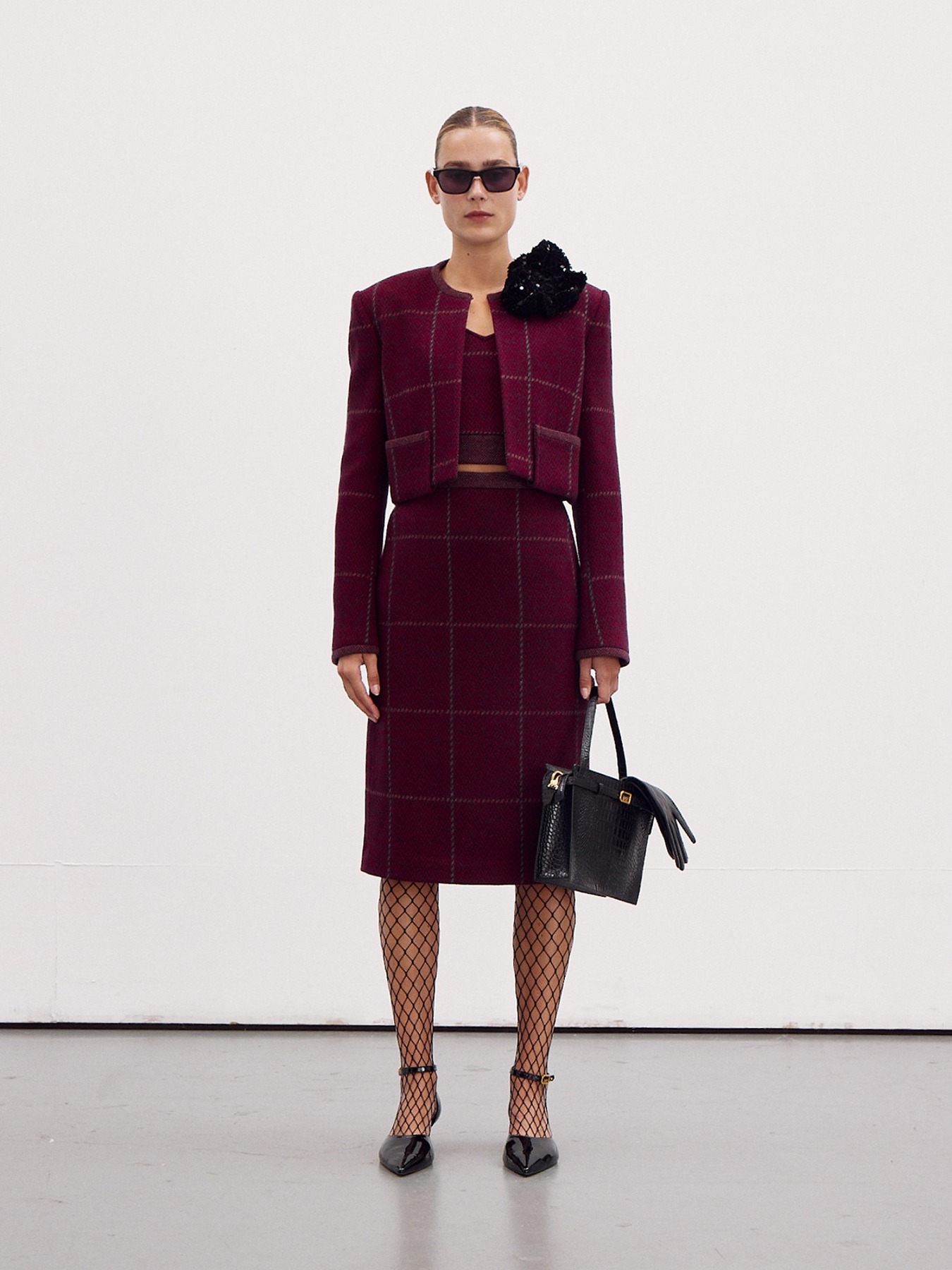 [RECTO] RETRO WOOL JAQUARD CROP JACKET☆送料込☆ 렉토 RETRO WOOL JAQUARD CROP JACKET (BURGUNDY) - 위시버킷