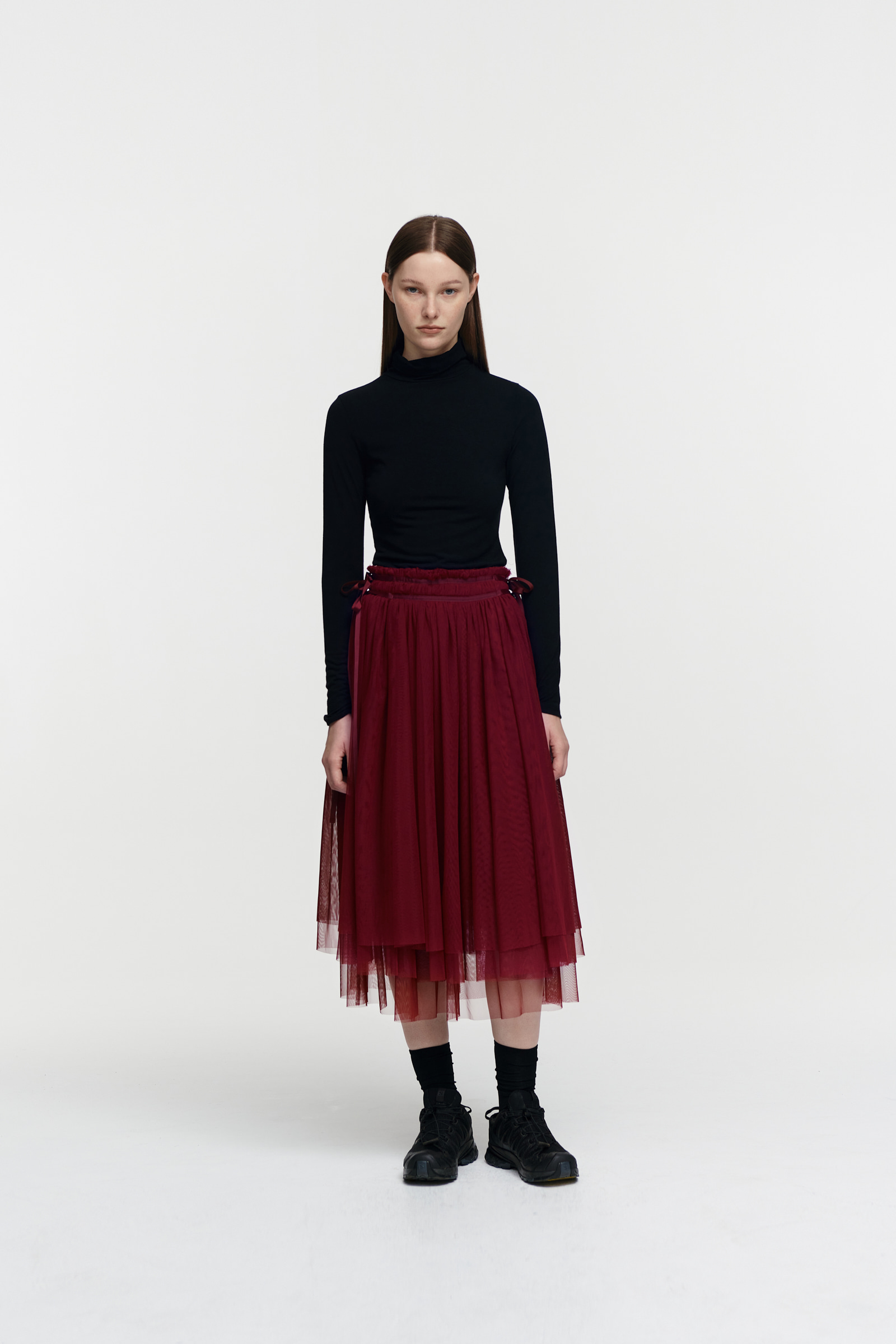 버뮬라 RIBBON TULLE LONG SKIRT (BURGUNDY) 위시버킷