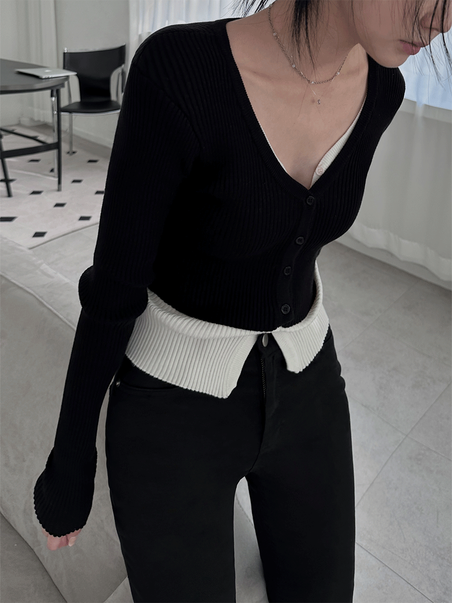 사토미라디오 Layered ribbed cardigan 위시버킷
