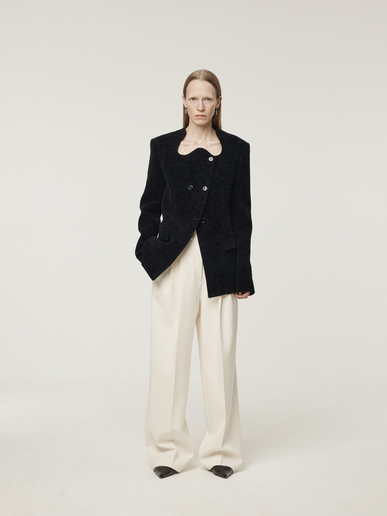 렉토 RC SIGNATURE CURVED NECK LONG JACKET (BLACK) - 위시버킷