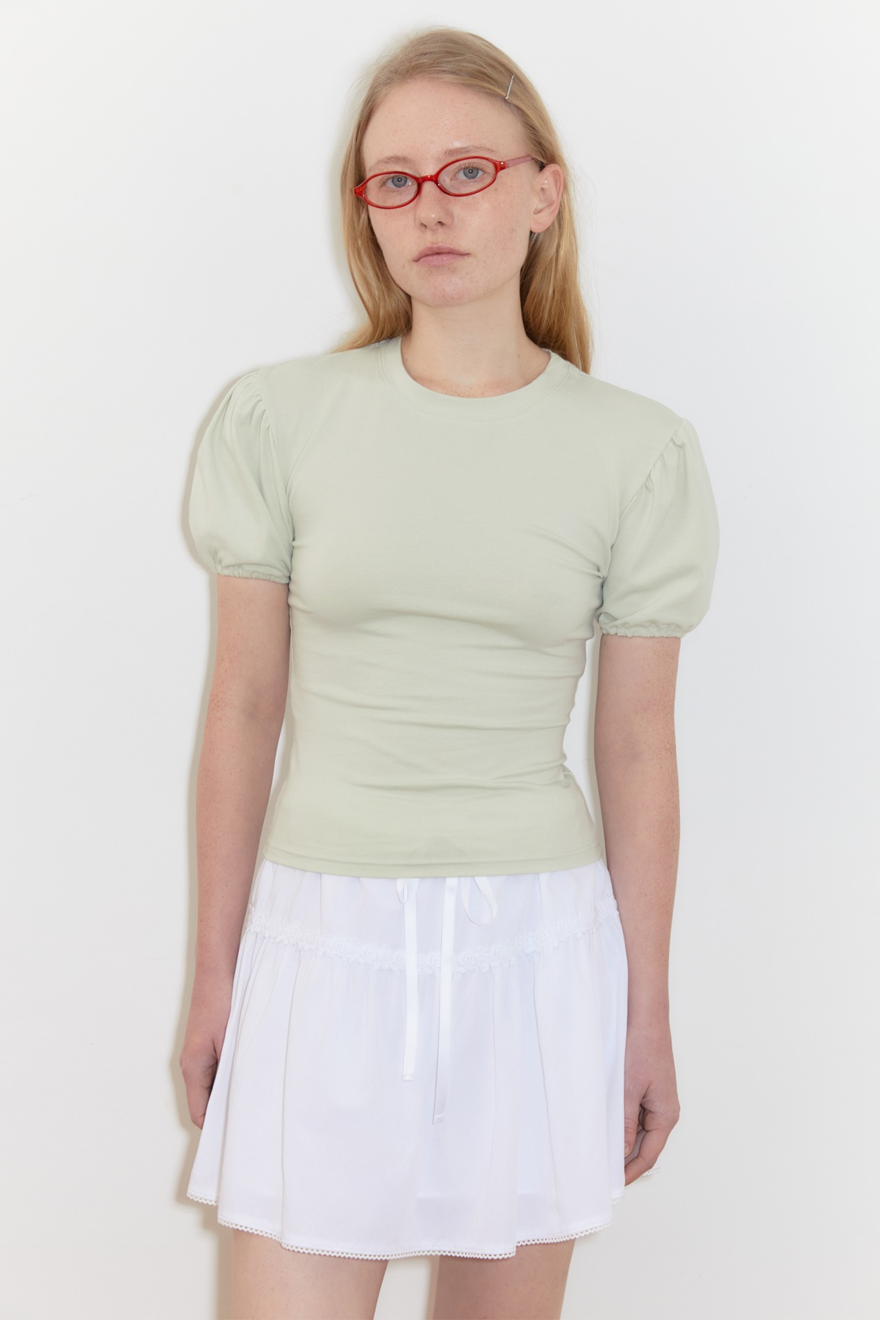 시눈 Basic Puff T-Shirts (Light Green) - 위시버킷