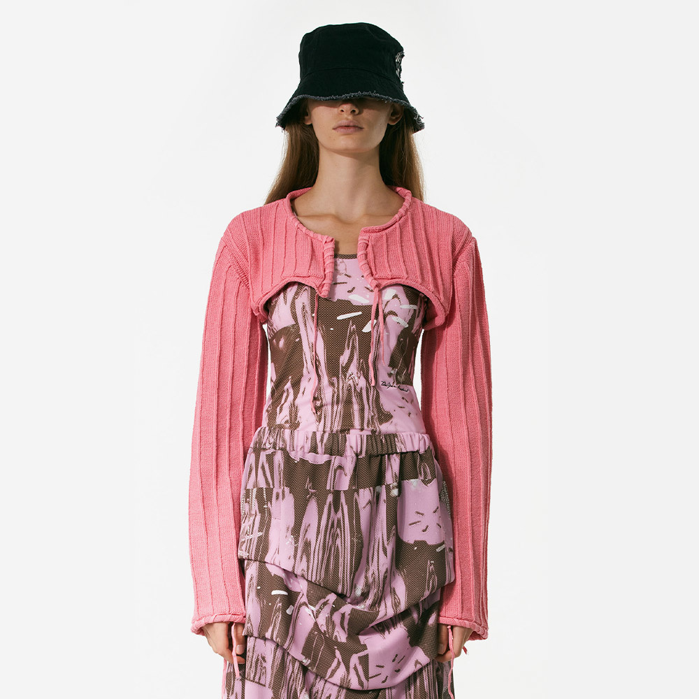 더오픈프로덕트 DRAPE STRING BOLERO KNIT CARDIGAN (PINK) - 위시버킷