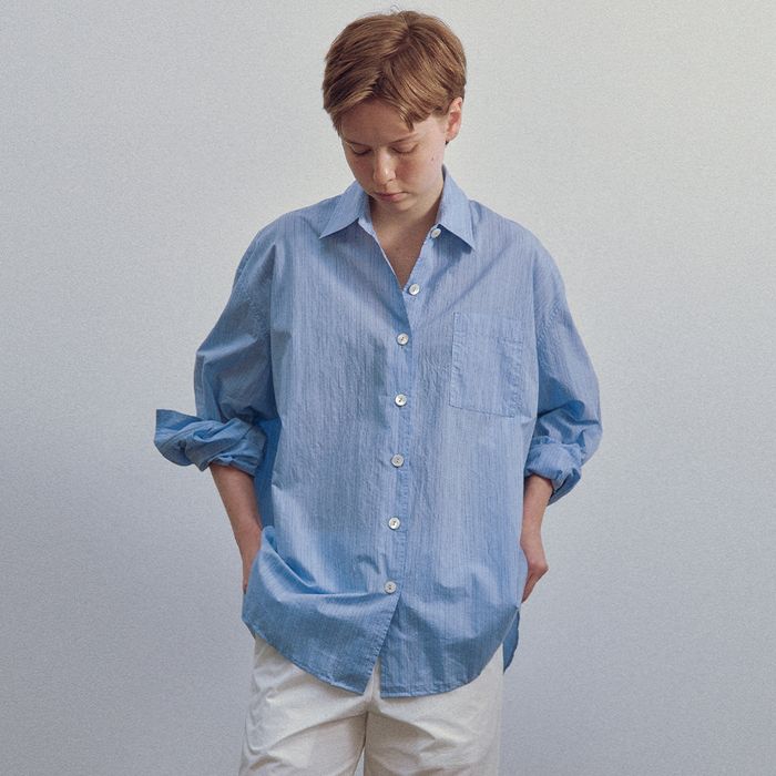 낫띵리튼 Timon striped cotton shirt (Blue stripe) - 위시버킷