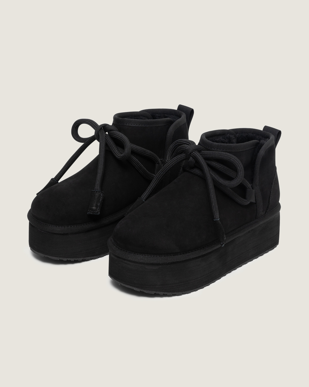 fuzzy ribbon platform boots black 