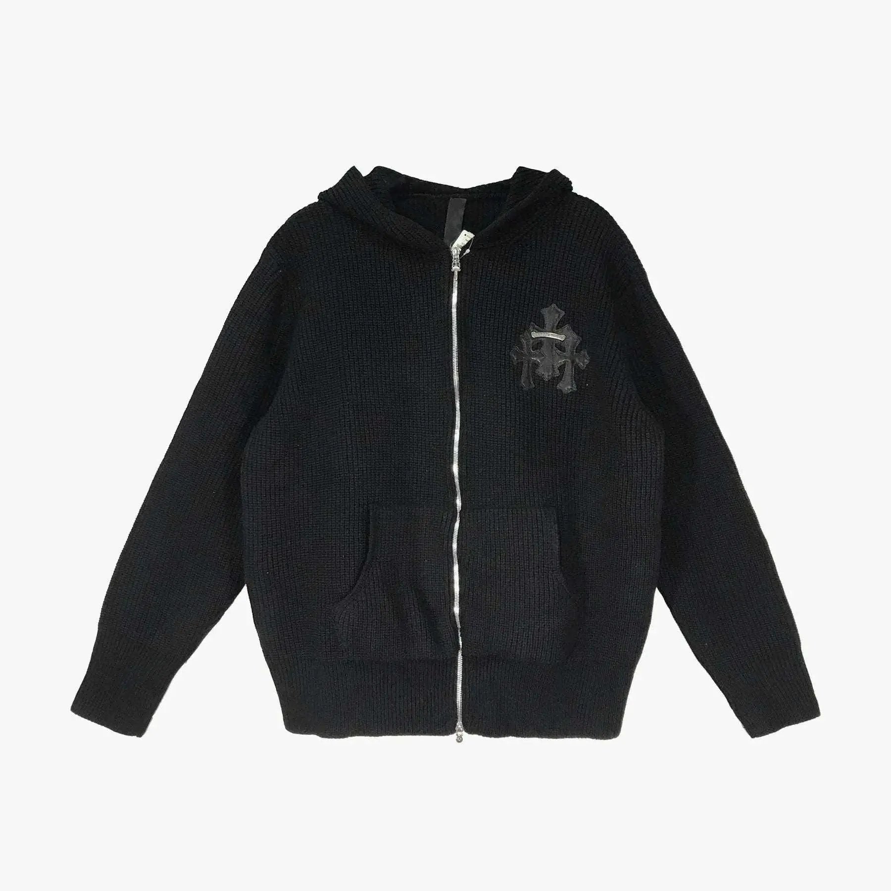 크롬하츠 Chrome Hearts Black Cashmere Leather Cross Zip Up