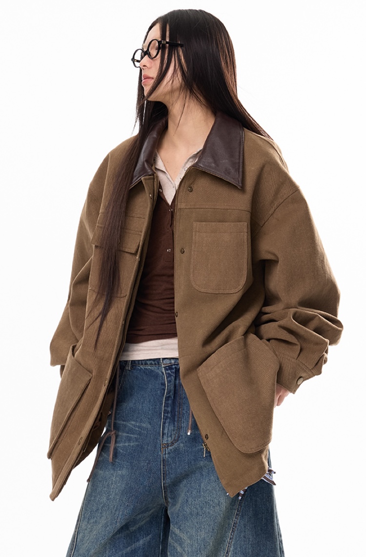 디얼마이키코 JIKOO Bump Leather Pocket Work Jacket - 위시버킷