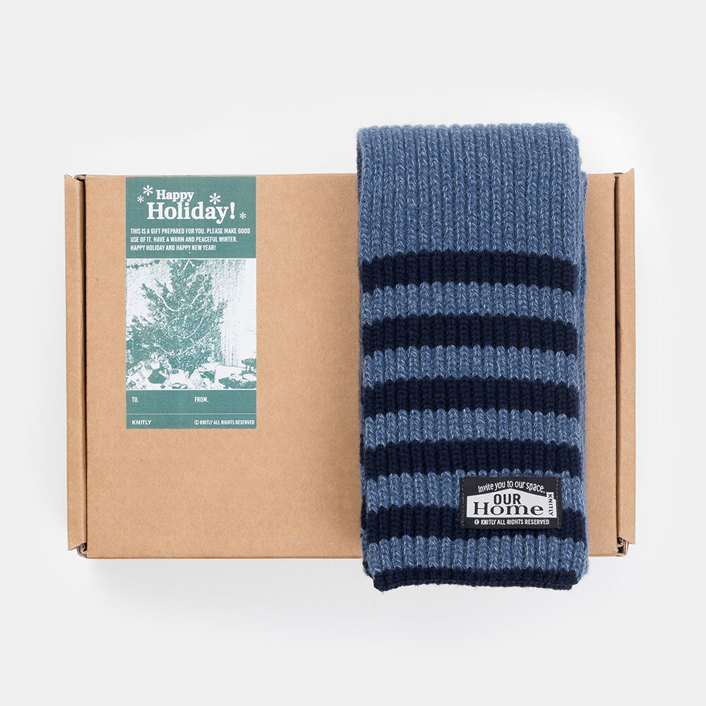 니틀리 [29CM 단독] Wool Cotton Ribbed Line Muffler (Blue) - 위시버킷
