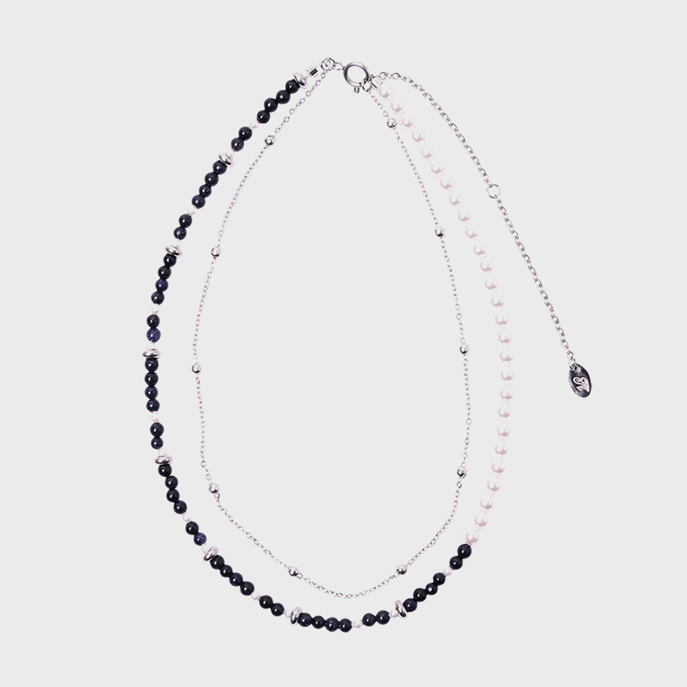 [韓国人気ジュエリー] nff two line gemstone pearl necklace 엔프프 two line gemstone pearl necklace - 위시버킷