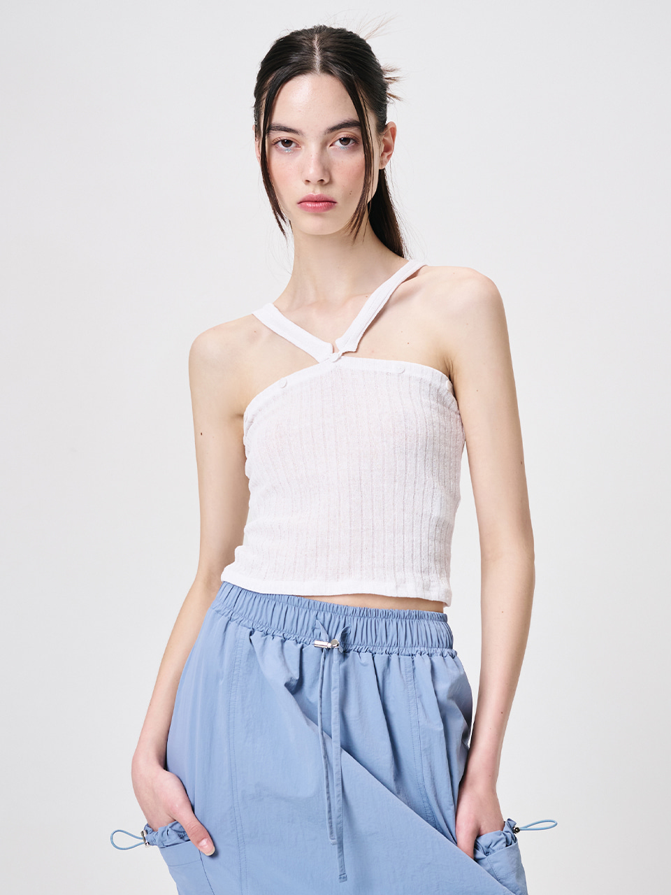 에트몽 Strap Button Tube Top, White - 위시버킷