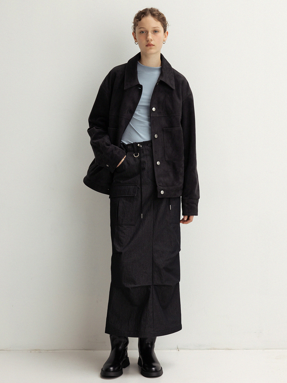 르 faux suede trucker jacket (charcoal) 위시버킷