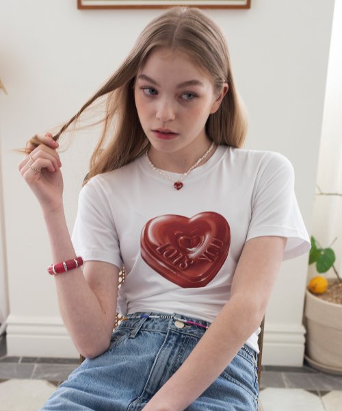 LOTSYOU★韓国★人気★lotsyou The Friends Heart Candy Tee 라츠유 lotsyou The Friends Heart Candy Tee White - 위시버킷