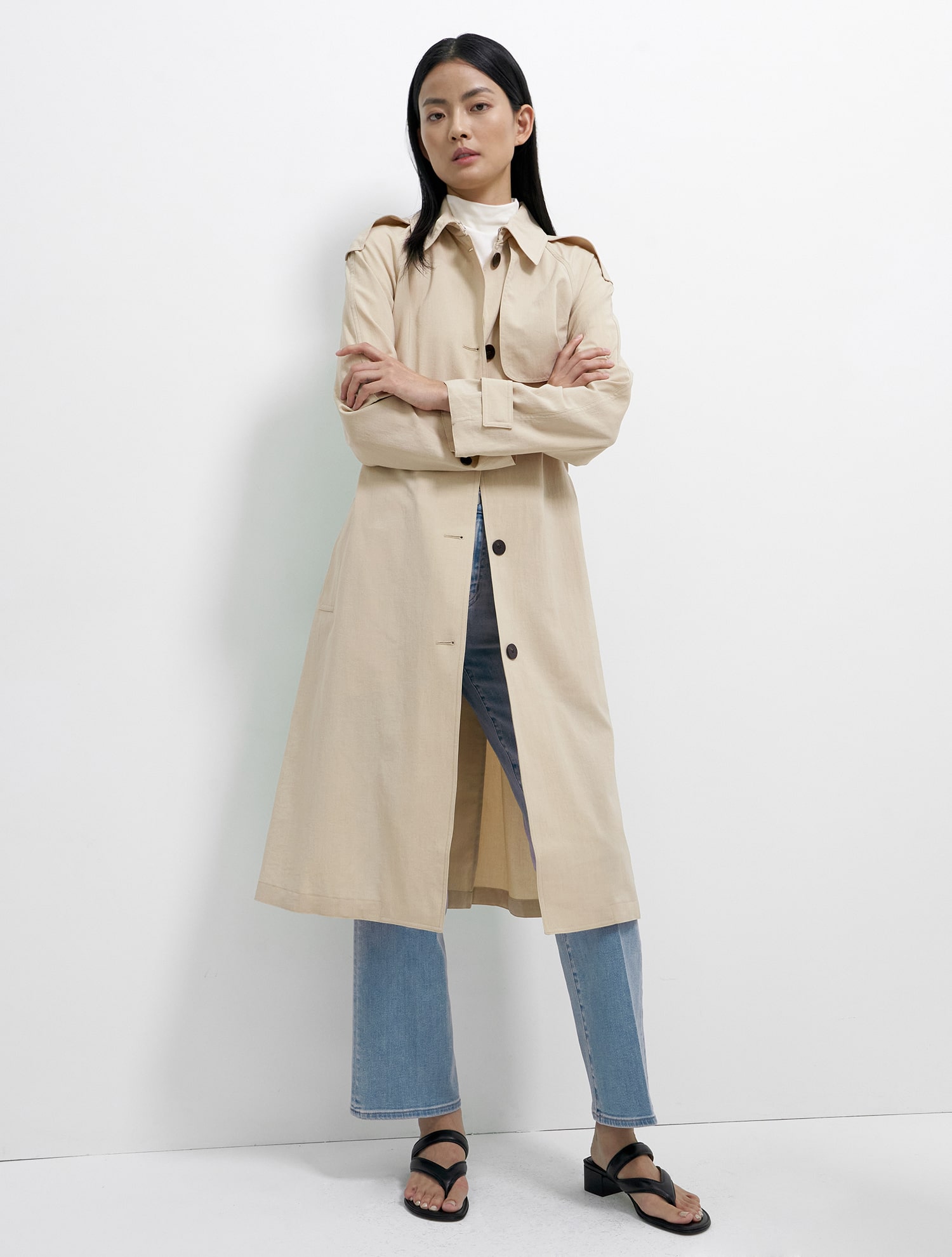 띠어리 Women Crisp Poly Single Breasted Trench - Buff - 위시버킷