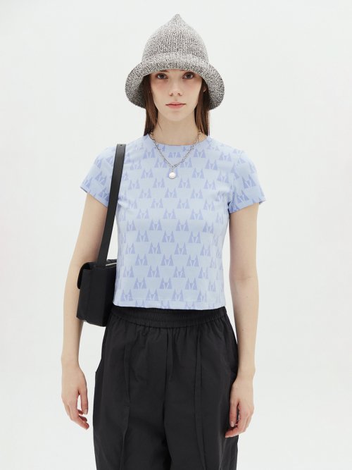 마뗑킴 MATIN KIM LOGO WHOLE PRINT CROP TOP IN BLUE - 위시버킷