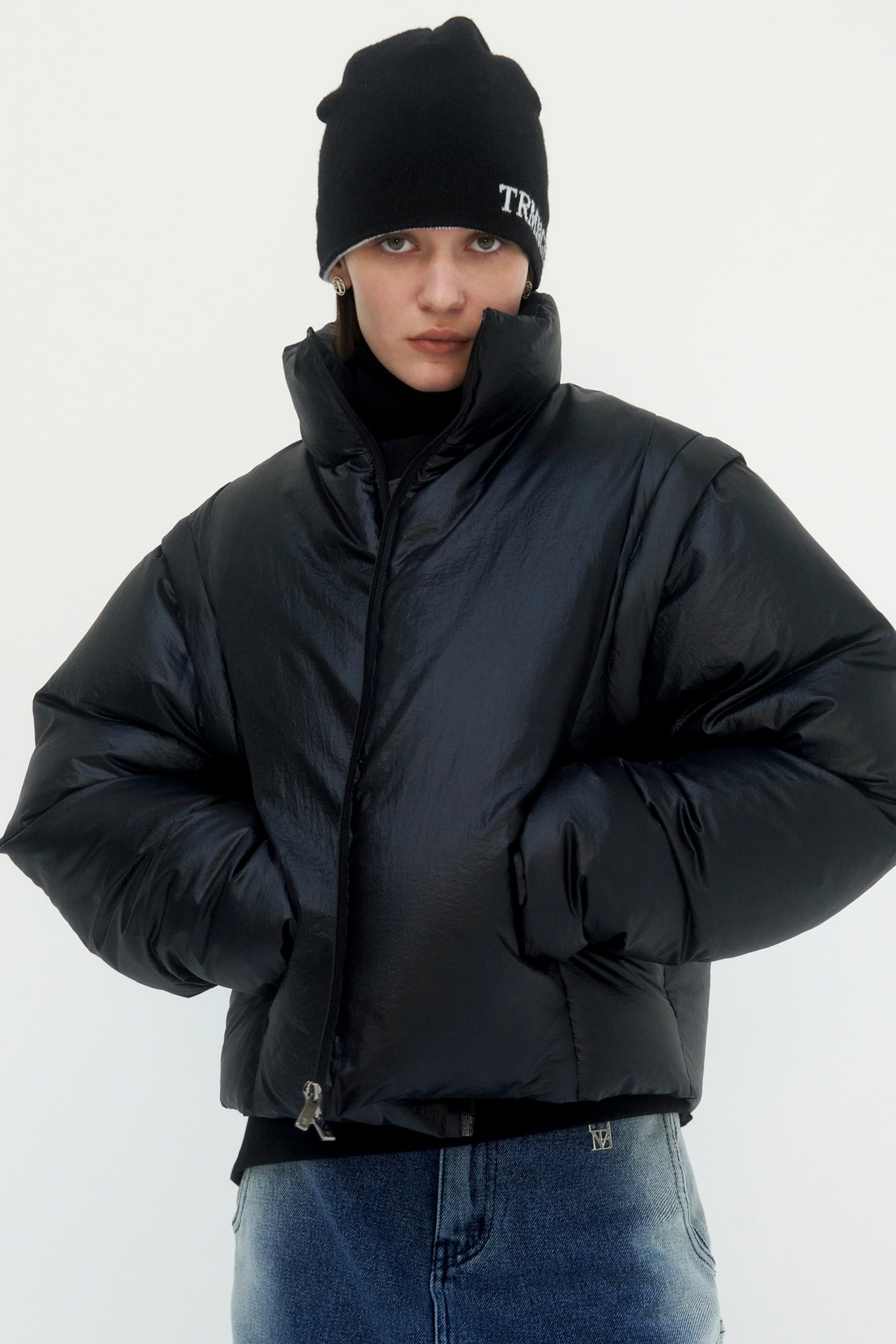 트리밍버드 Nylon 2-Way Crop Padding [ Black ] - 위시버킷