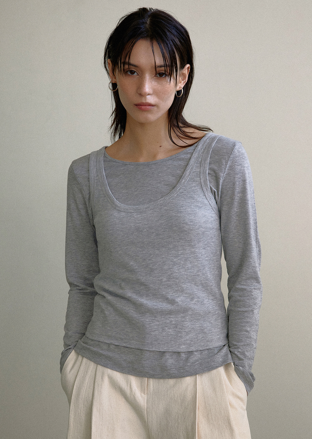어그스트 ribbed layered tee (2color) - 위시버킷