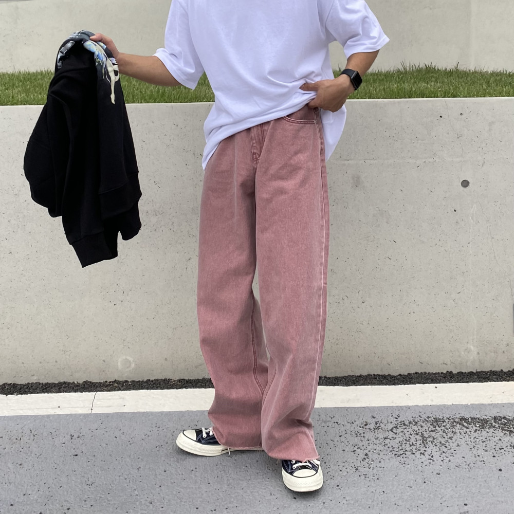그룸 Cv pink wide cotton pants - 그룸 남자 여자 핑크 바지 팬츠 데님 - 위시버킷
