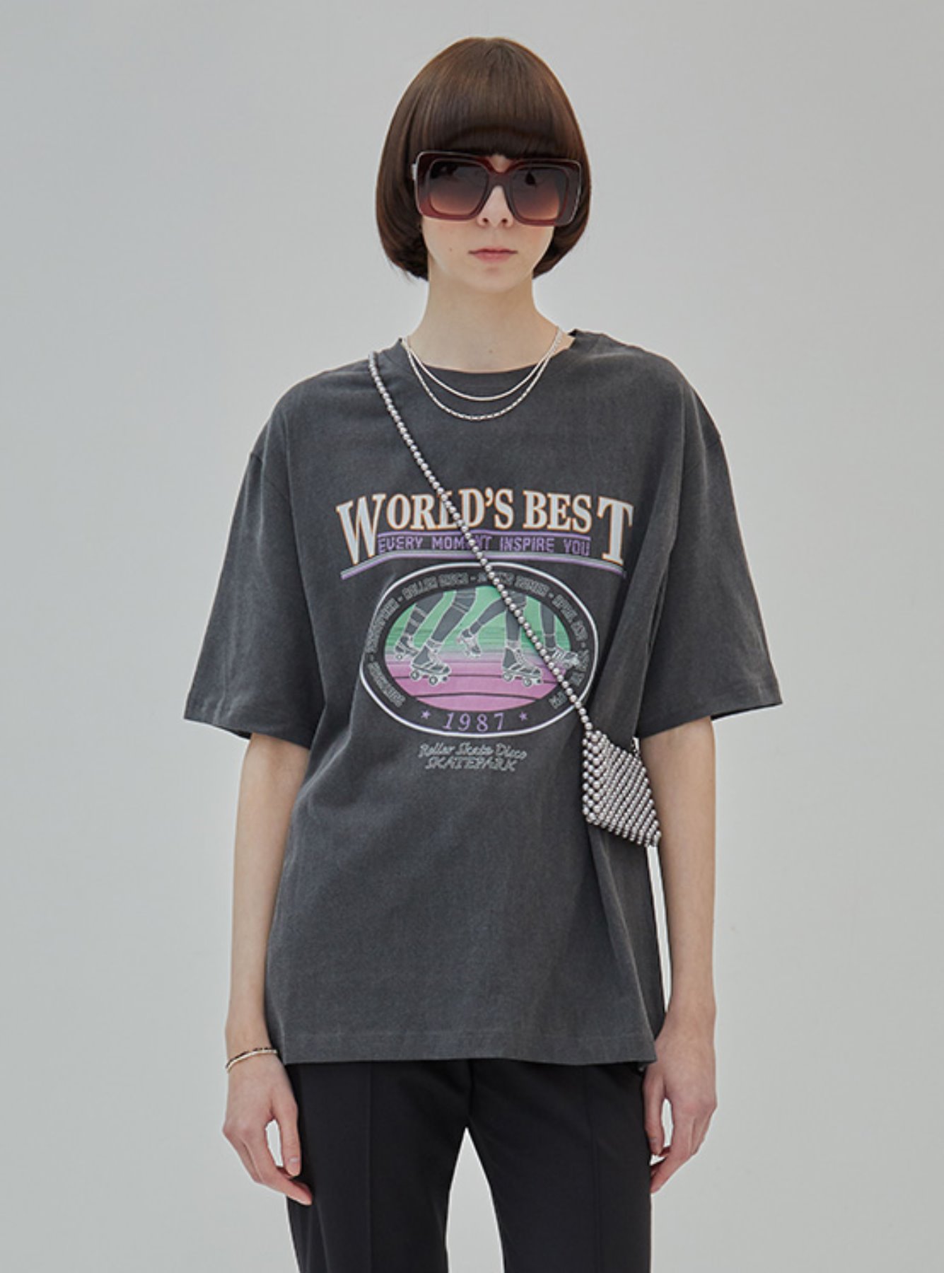 레이브 Oversized World Best Print Tee in D/Grey VW2SE116-13