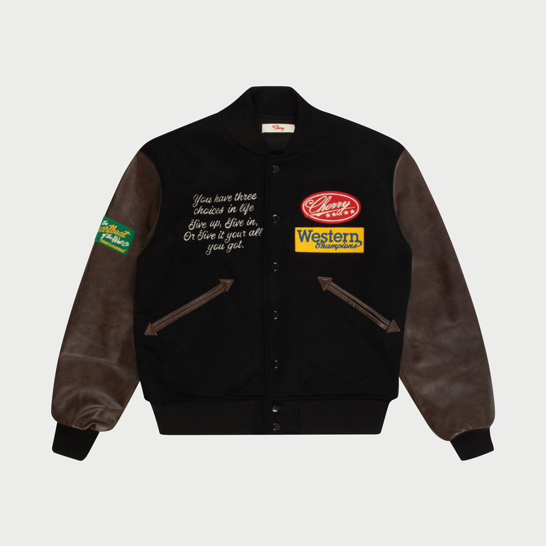 체리 Rodeo Champ Varsity Jacket (Black) - S - 위시버킷