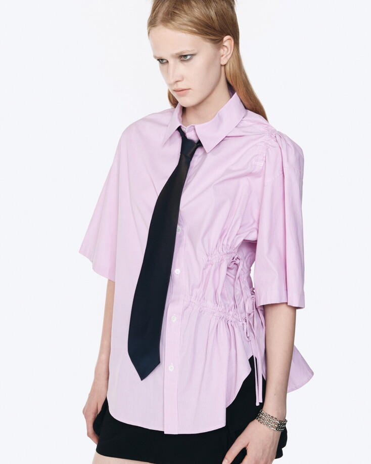 르수기아뜰리에 Oversized string short-sleeve shirt (PINK) - 위시버킷