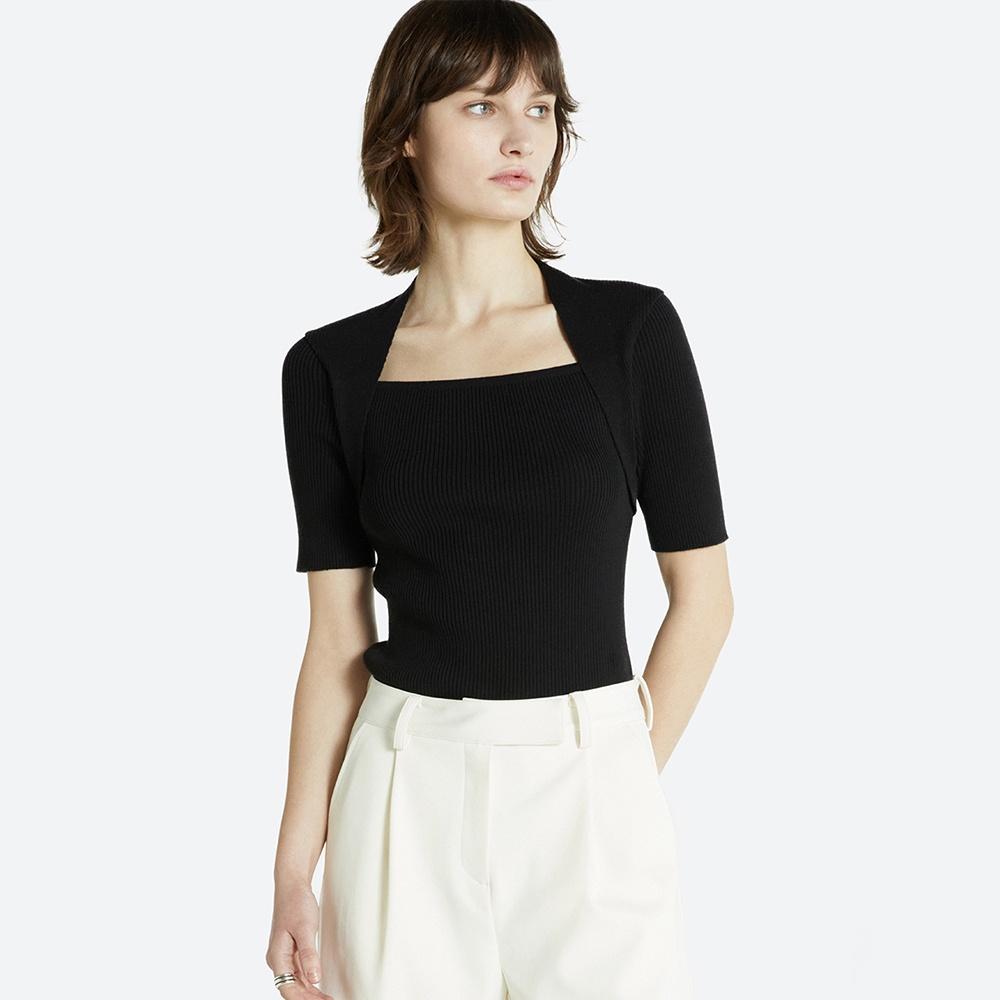 해브레스 [2차시즌오프]Ella Modal Square Neck Knit Top Black - 위시버킷