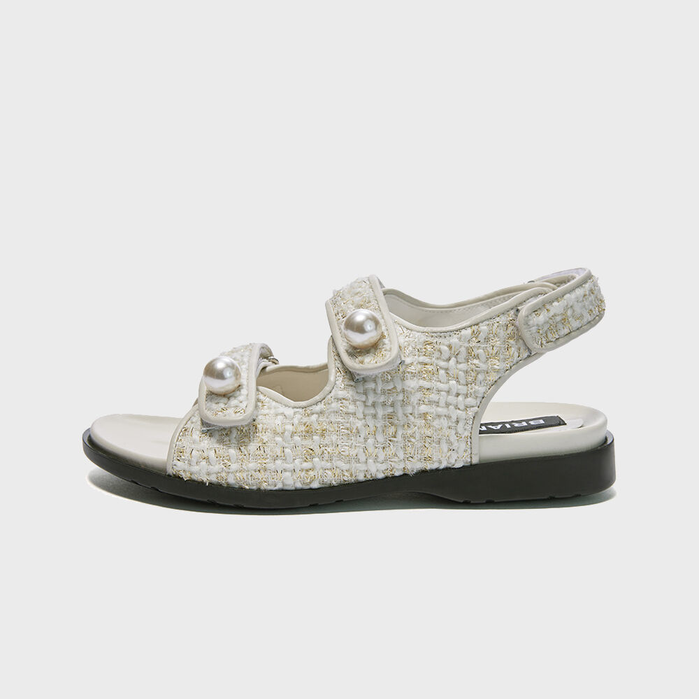 브리아나 Tweed Velcro Sandals_Cream 위시버킷