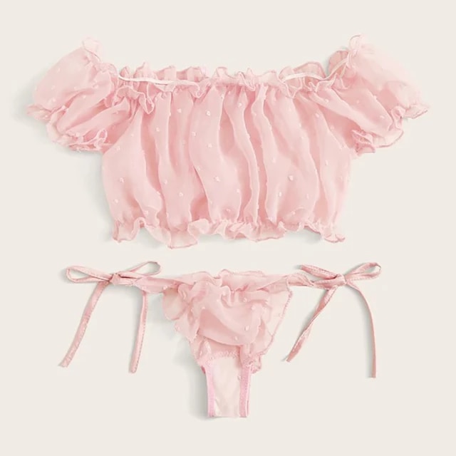 Conjunto De Lencer a De Malla Plisada Para Mujer Ropa Interior Bonita 