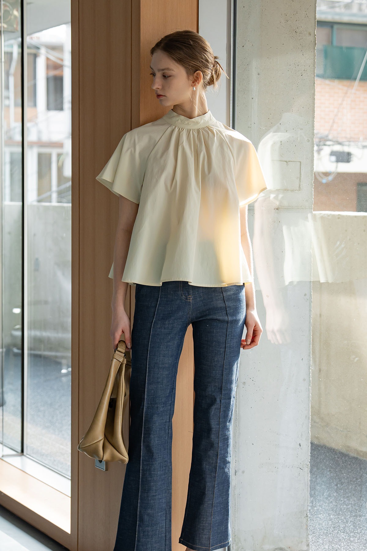 Any shirring half blouse-3col