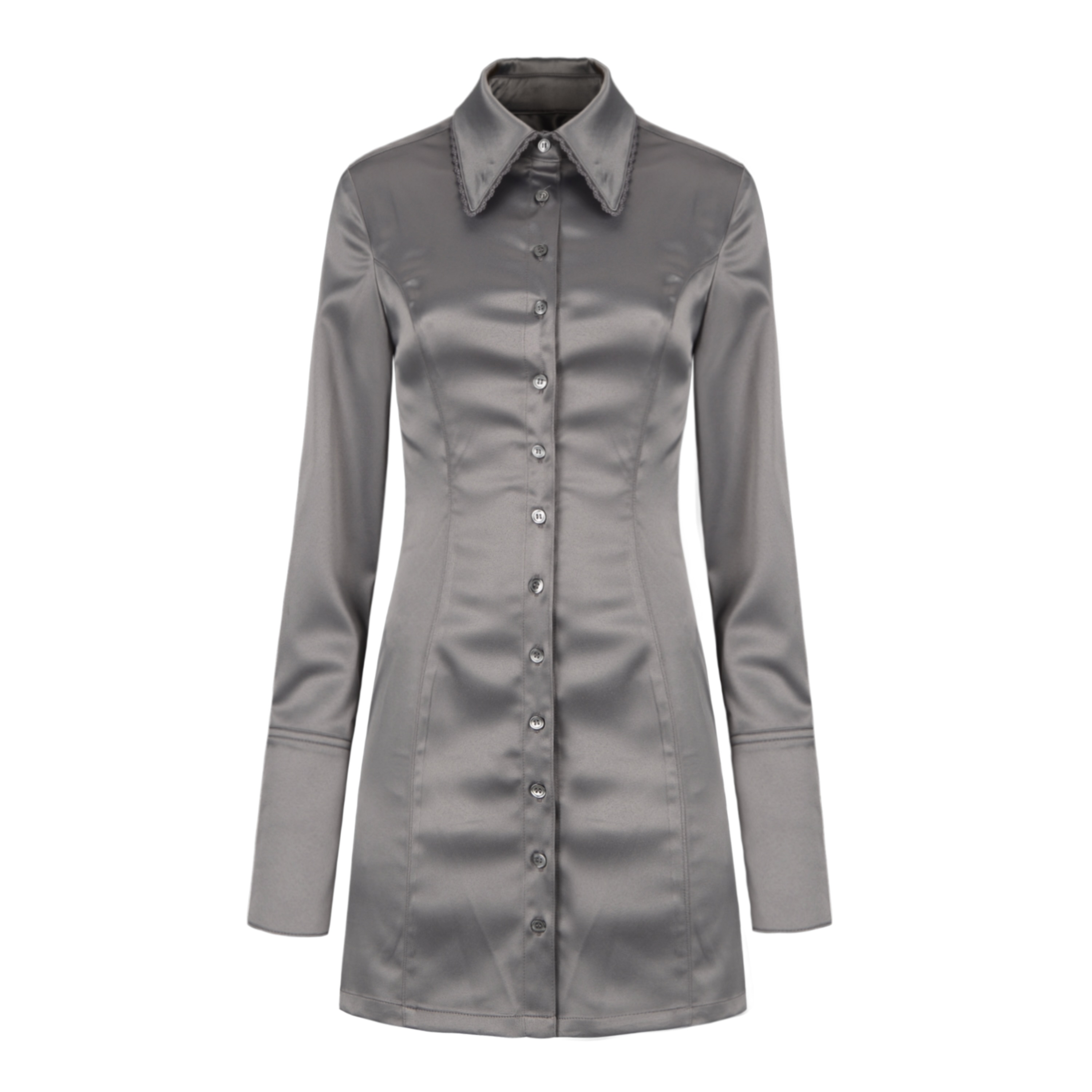 노아상노 Lace Cuffs Shirt Dress (gray) - 위시버킷