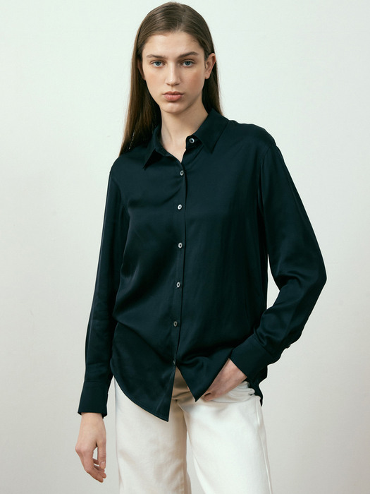 Ribbon stretch long shirts/2color