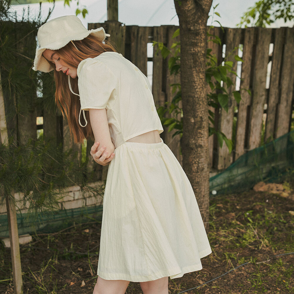 반원 아틀리에 A3455 컷아웃 셔링 원피스_Pale yellow - 위시버킷