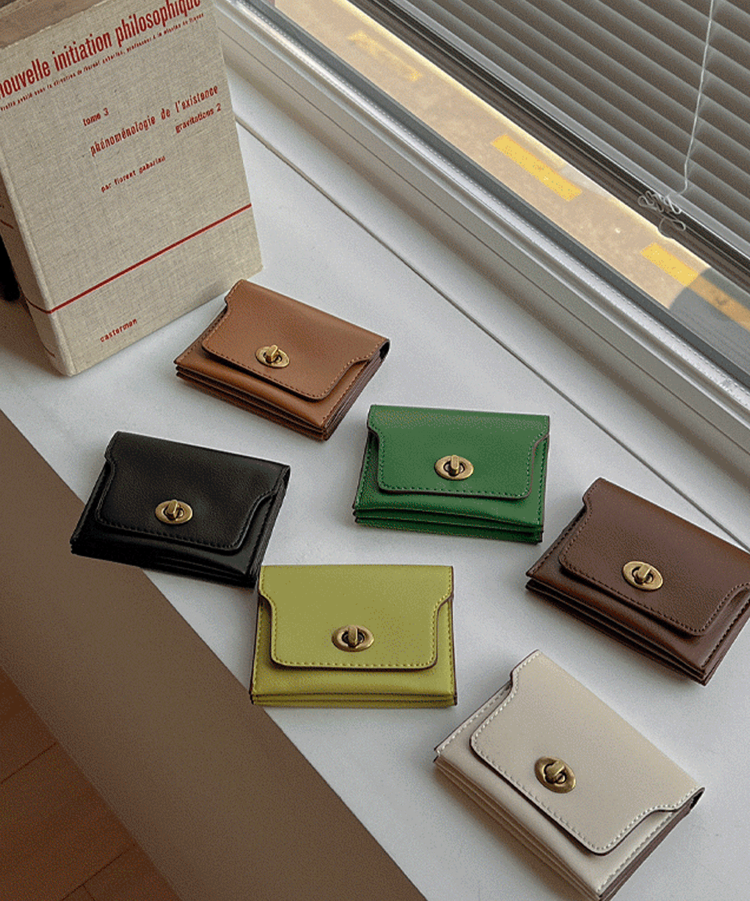 끌렌느 [6color] 아코디언 버클 가죽 카드 동전 지갑 - 위시버킷