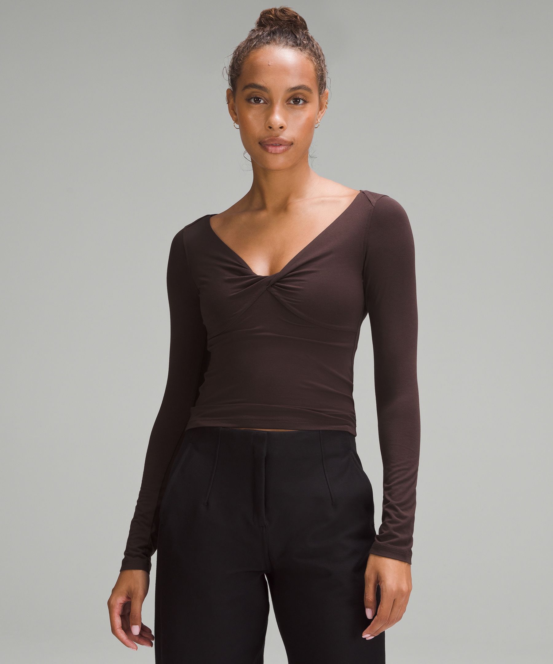 Dark blue V-neck T-shirt with long sleeves LA LIANA | PLEIN PUBLIQUE