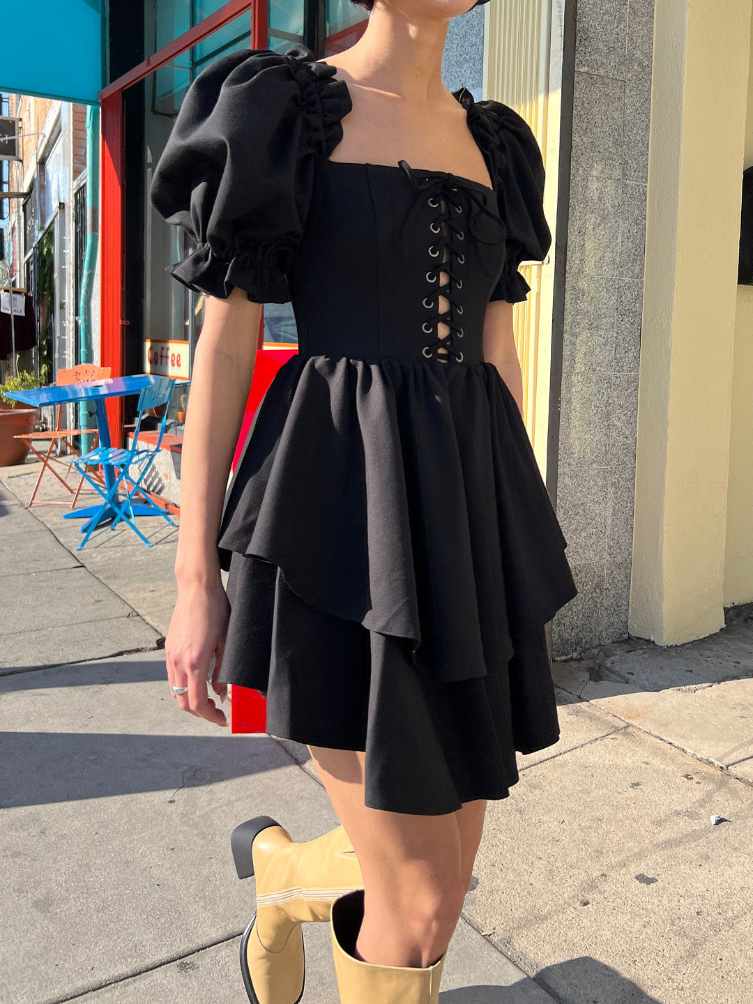 knee length dresses for ladies The Lace Up Party Dress | Archival Selkie main image 1
