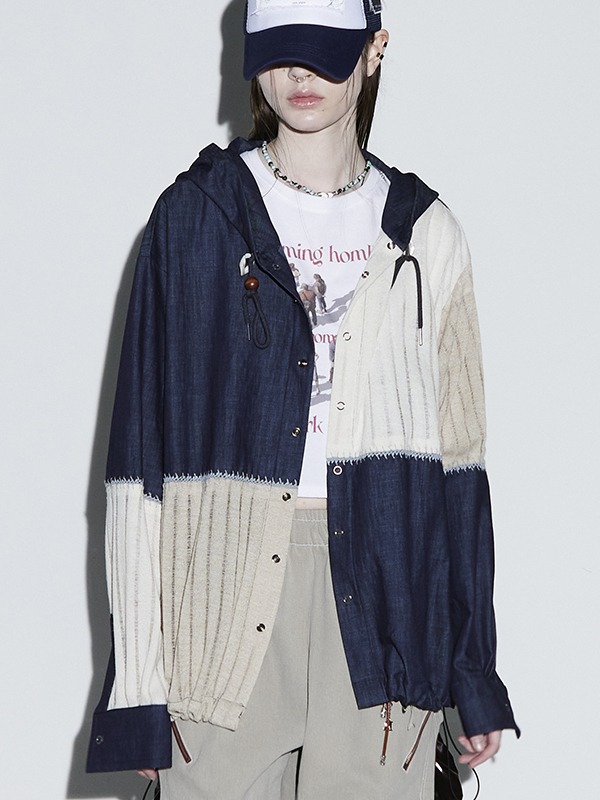 RSC KNIT MIXED DENIM HOODIE DE 위시버킷