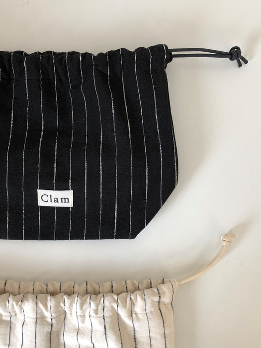 클램 Clam string pouch _ Natural black stripe - 위시버킷