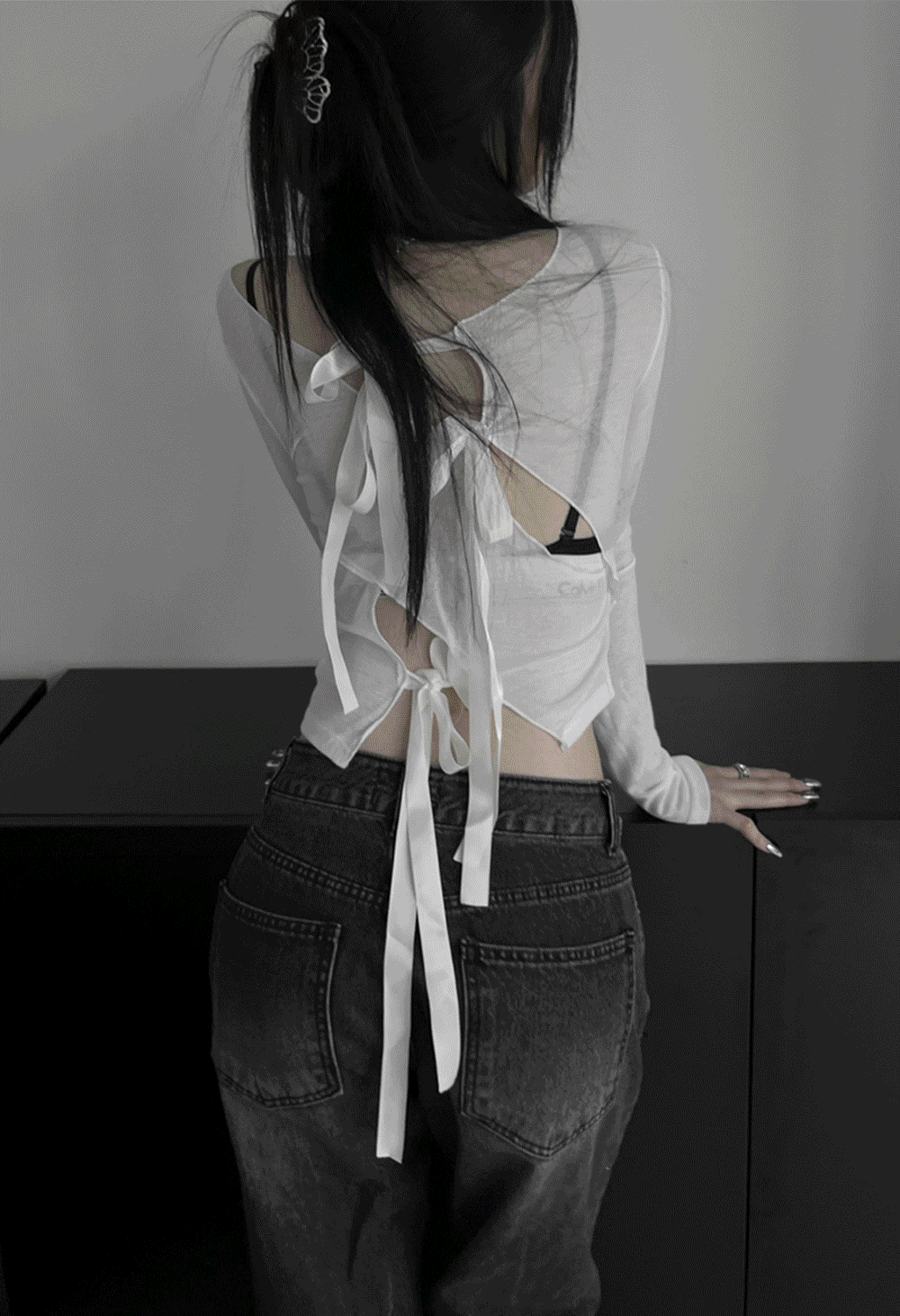  Ribbon String See through T 