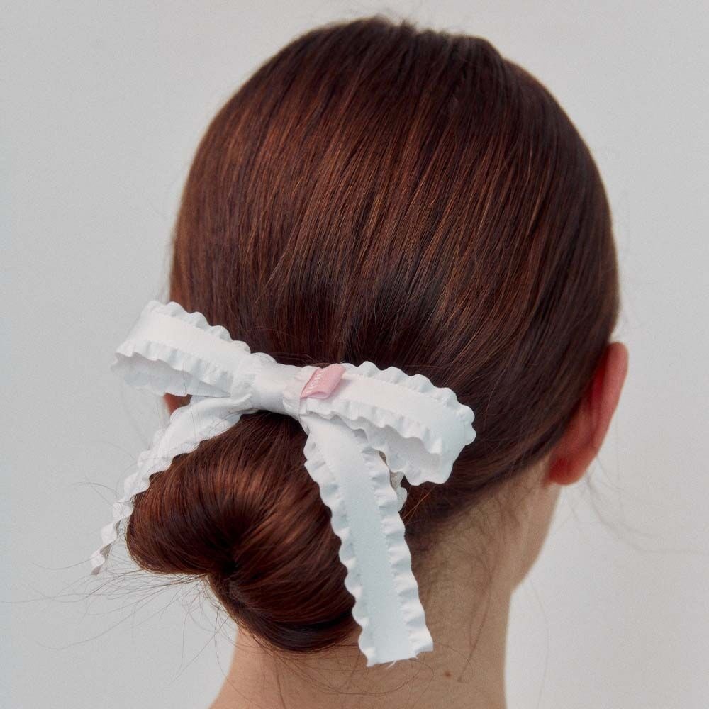 히쉬 frill ribbon bebe scrunchie - blanc - 위시버킷