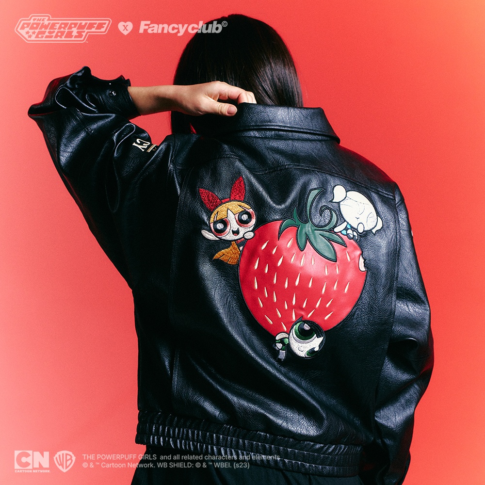 네스티팬시클럽 [PPGXFANCY] STRAWBERRY EMBO LEATHER JACKET (BLACK)_F23PG1039 위시버킷