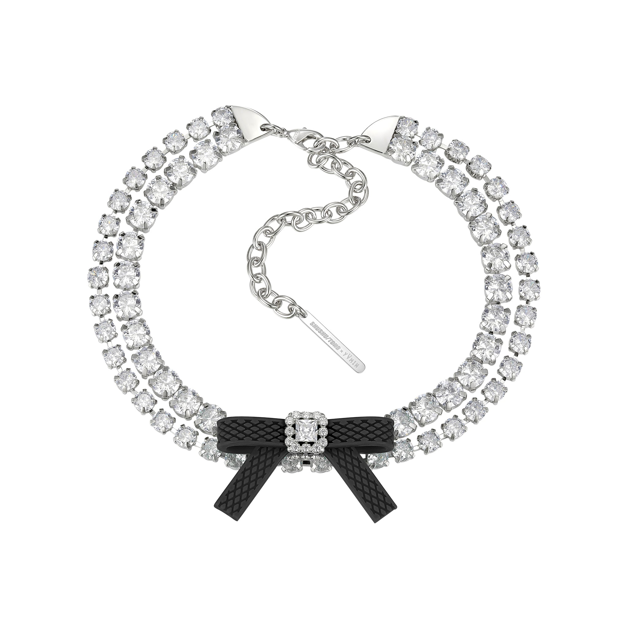 yvmin-x-shushutong-rubber-bow-gemstone-necklace-black