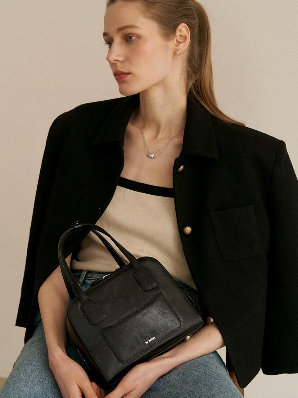 드메리엘 [특가 ~9.17]Cayley Boston Bag Leather Crinkle Black
