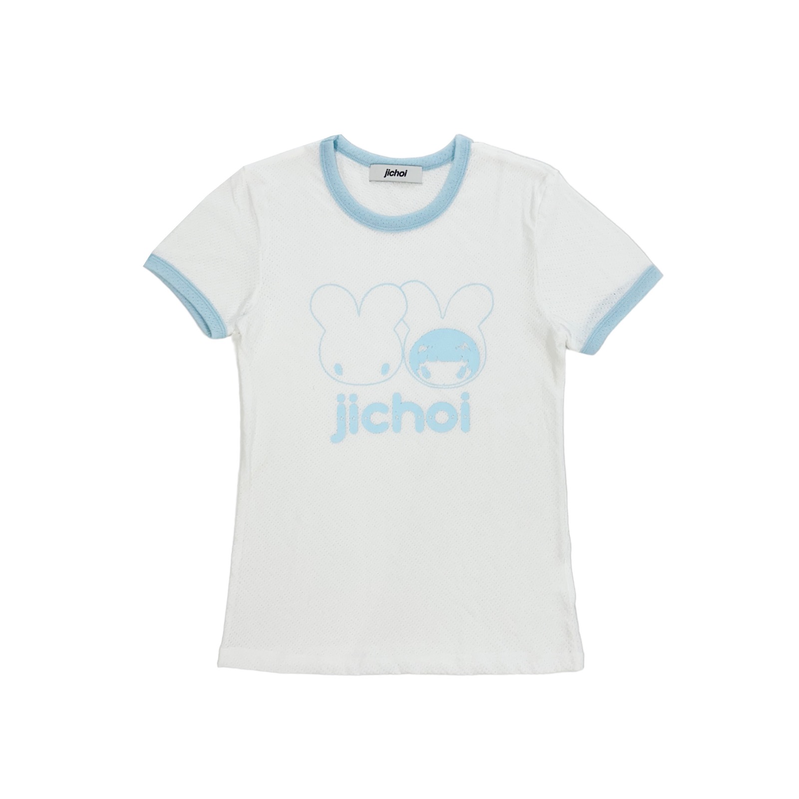【JICHOI】SS24 FITTED LOGO T-SHIRT 지초이 SS24 FITTED LOGO T-SHIRT (WHITE & SKY BLUE) - 위시버킷