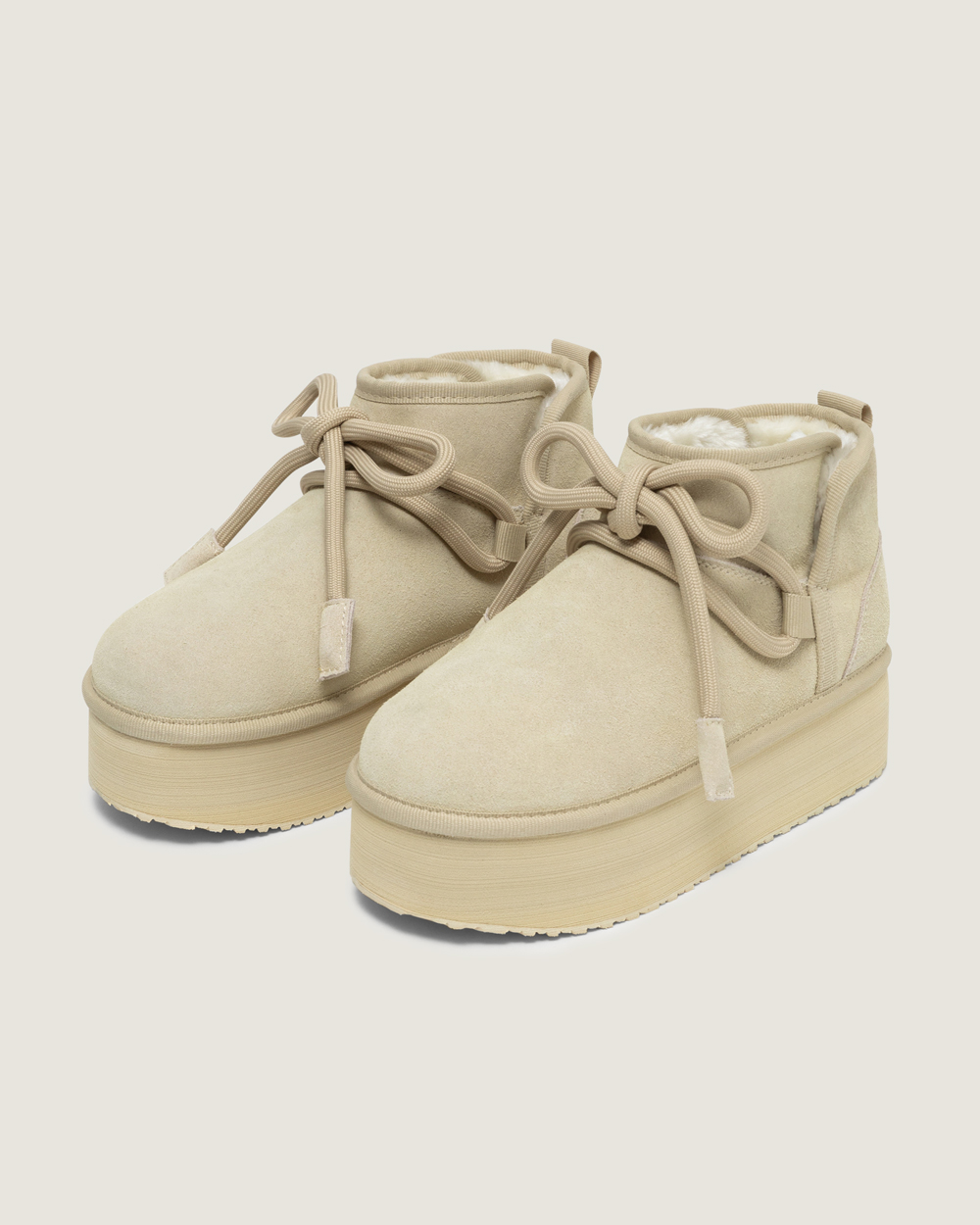  fuzzy ribbon platform boots beige 