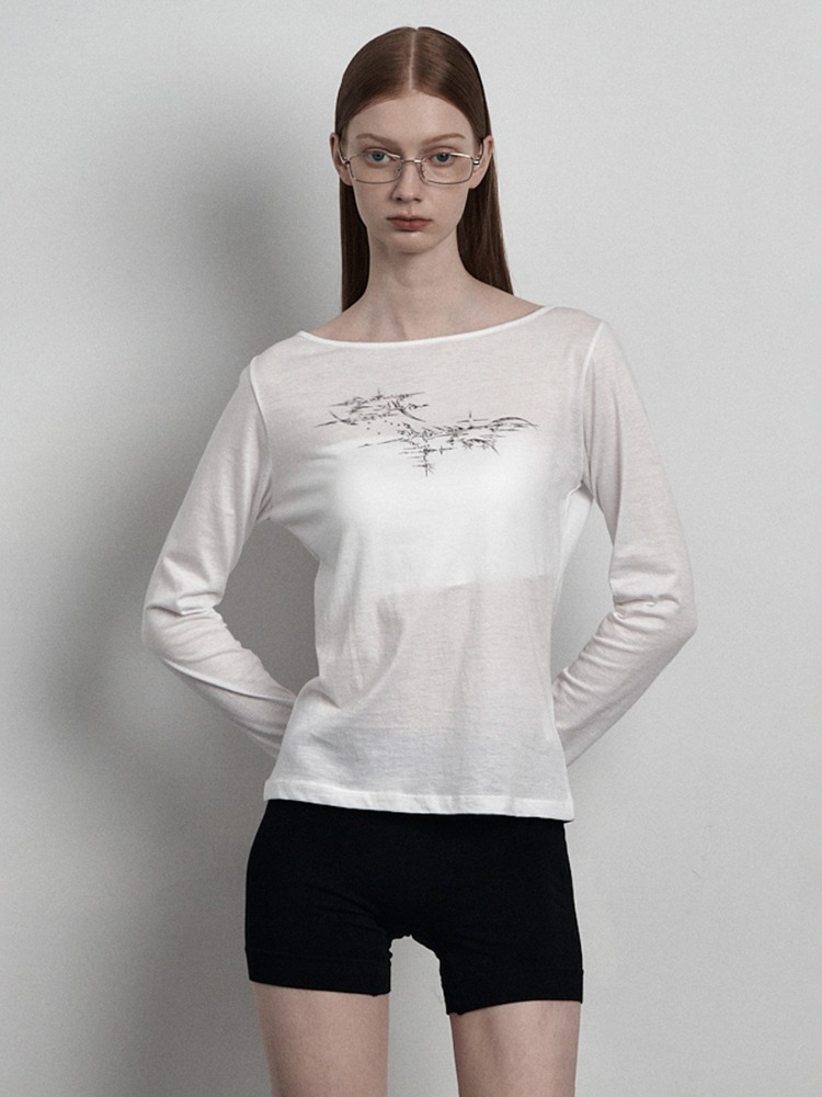 므넴 [mnem] flicker boat neck sheer top (white) - 위시버킷