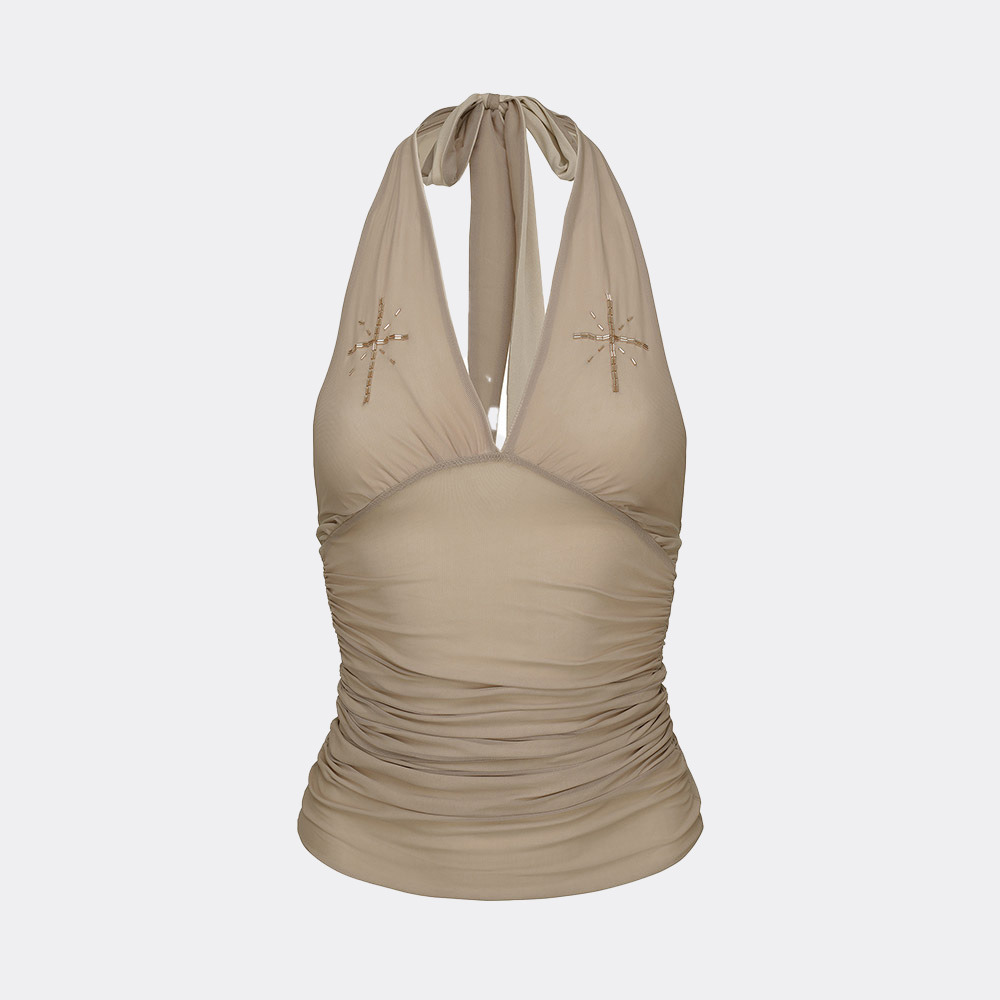 스컬프터 Beaded Mesh Halter Top Skin - 위시버킷