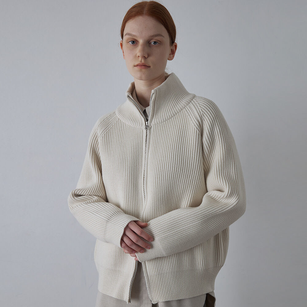 Cream Ribbed Zip Sweater | Soft Knit Turtleneck Layer