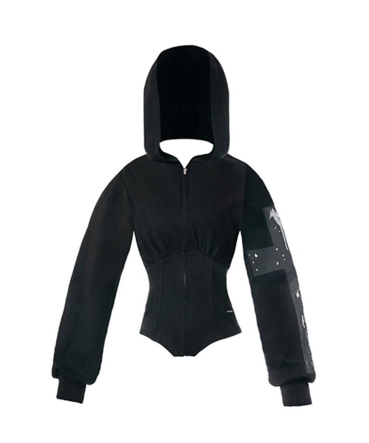 에브리벌스데이 Cross cupid corset hood zip-up Black - 위시버킷