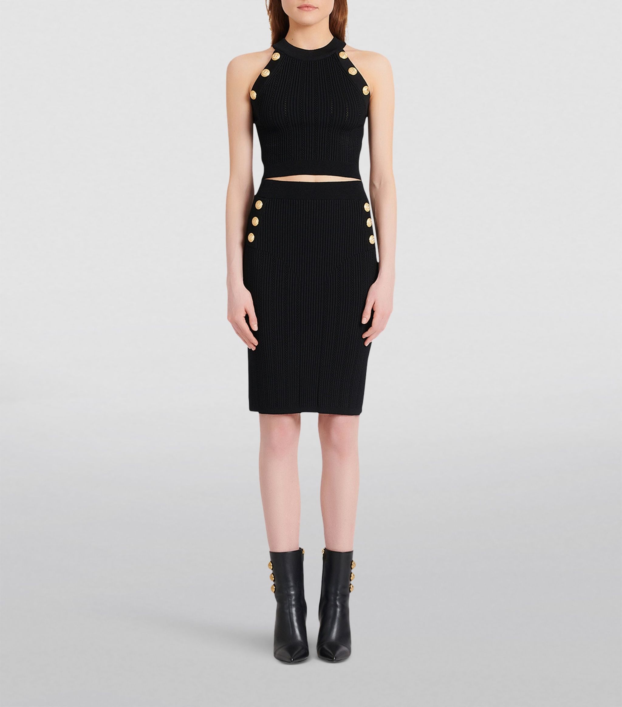 Women's Black Studded Knitted Crop Top